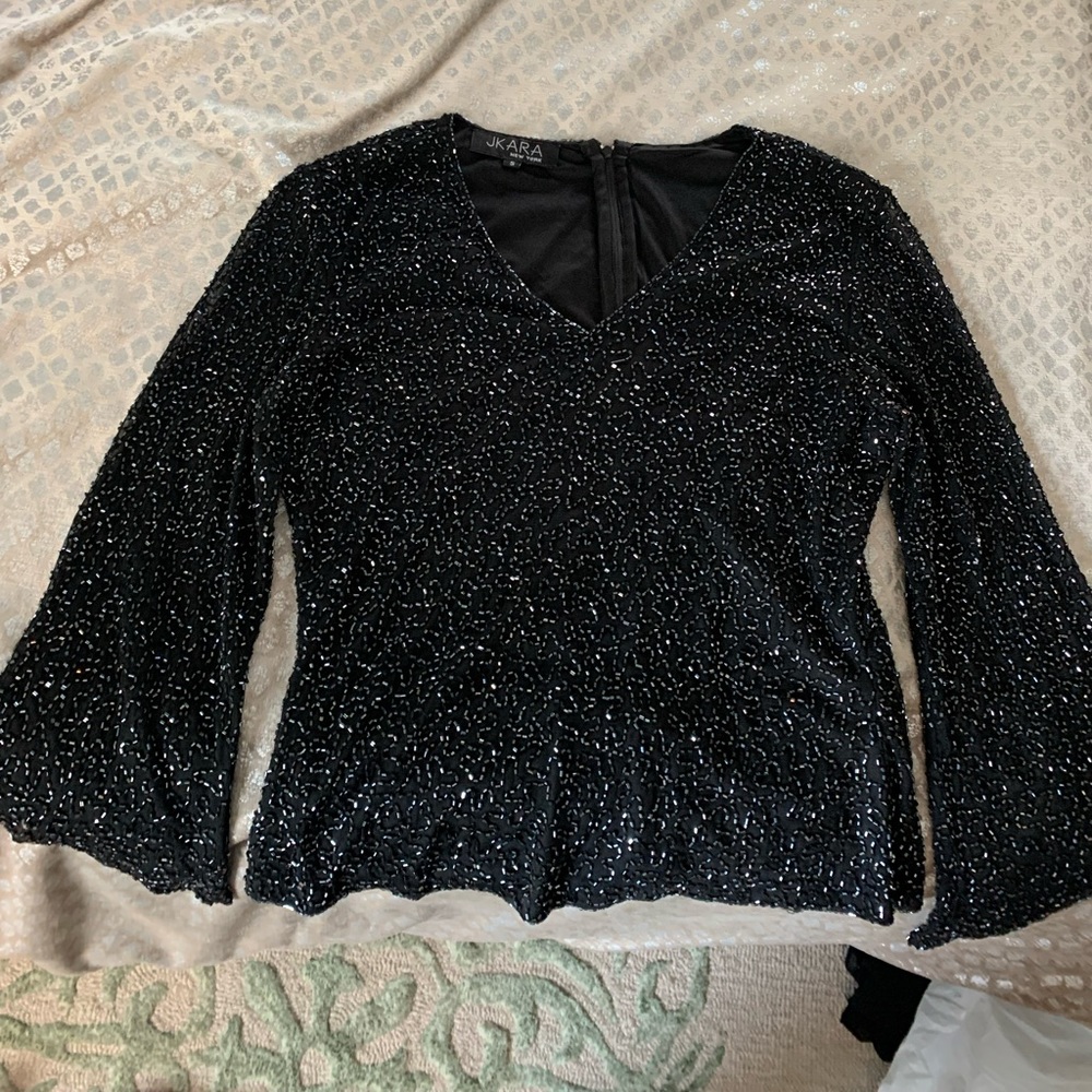Jkara formal top with sheer sleeves